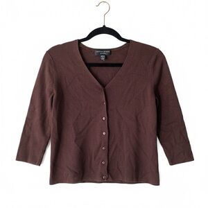 Vintage 90s Brown Silk Cardigan Petite Medium Espresso Minimalist Y2K Soft Top